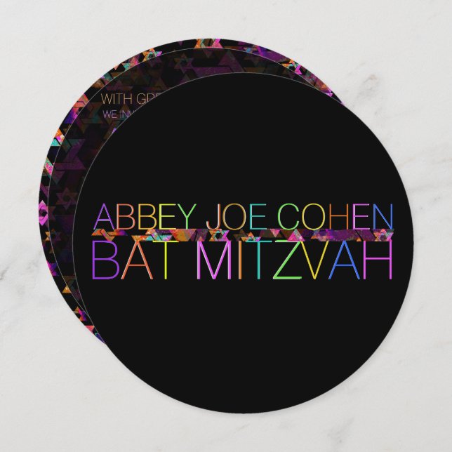 PixDezines Psychedelic Stars/Neon/Fledermaus Mitzv Einladung (Vorne/Hinten)