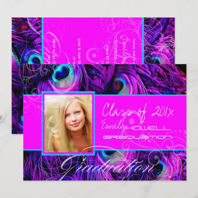 PixDezines Psychedelischer Pfau-Abschluss Einladung (Vorne/Hinten)