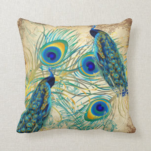 PixDezines psychedelischer Pfau/altmodischer Hinte Kissen