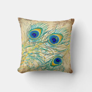 PixDezines psychedelischer Pfau/ vintage Hintergru Kissen