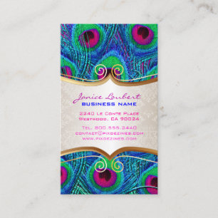 PixDezines psychedelisches Pfau+Goldrand-Label Visitenkarte