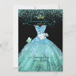 PixDezines Quinceanera Aqua Aquamariner Glitzer Ga Einladung