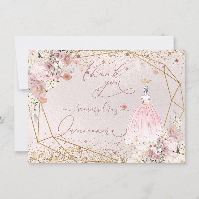 PixDezines Quinceanera Blush Pink Dankeschön Karte (Vorderseite)