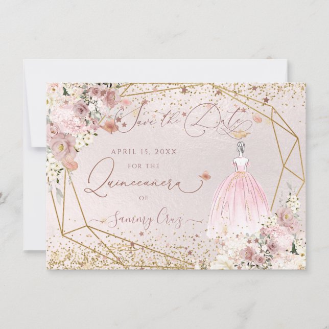 PixDezines Quinceanera Blush Pink Save the Date Einladung (Vorderseite)