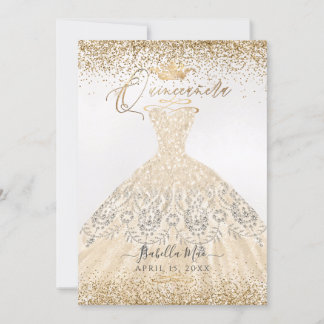 PixDezines Quinceanera Champagne Glitzer Gown Einladung