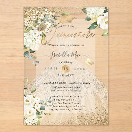 PixDezines Quinceanera Champagne Gold Glitter Gown Acryleinladungen