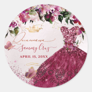 PixDezines Quinceanera Cherry Roter Glitzer Kleid Runder Aufkleber