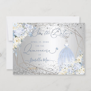 PixDezines Quinceanera Dusty Blue Dress Rett Datum Einladung