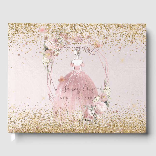 PixDezines Quinceanera Dusty Rose Gold H2 Gästebuch (Vorderseite)