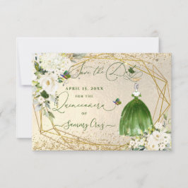 PixDezines Quinceanera Emerald Green Dress Card Save The Date
