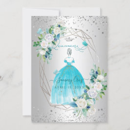 PixDezines Quinceanera H2 Blume Aqua Blau Kleid Einladung
