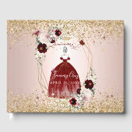 PixDezines Quinceanera H2 Blume Burgundy Kleid Gästebuch