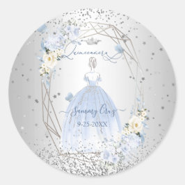 PixDezines Quinceanera H2 Blume Dusty Blue Rose Runder Aufkleber