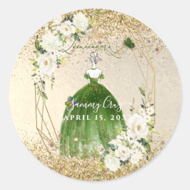 PixDezines Quinceanera H2 Emerald Green Dress Runder Aufkleber