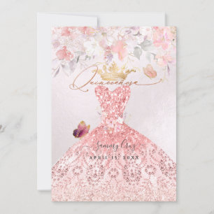 PixDezines Quinceanera H2 Rosa Hauch Kleid Einladung