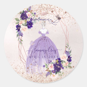 PixDezines Quinceanera Lila Rose Gold H2 Blumen Runder Aufkleber