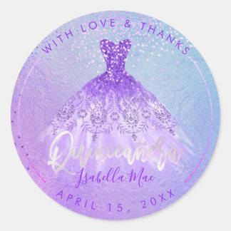PixDezines Quinceanera Lila+Violet Gown Runder Aufkleber