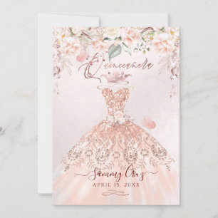 PixDezines Quinceanera-Robe mit rosa-goldenem Glit Einladung