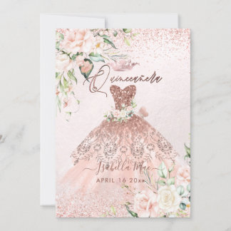 PixDezines Quinceanera Rose Gold Glitzer Gown Einladung