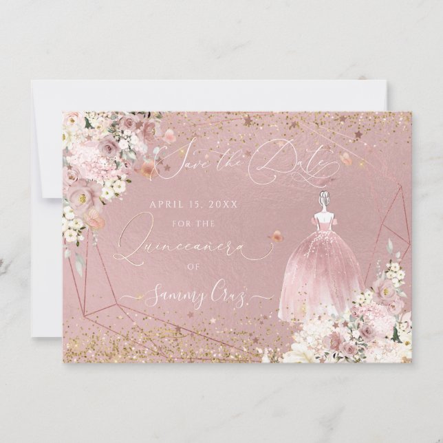 PixDezines Quinceanera Rose Gold Save the Date  Einladung (Vorderseite)
