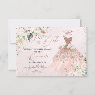 PixDezines Quinceanera Save the Date Rose Gold Einladung