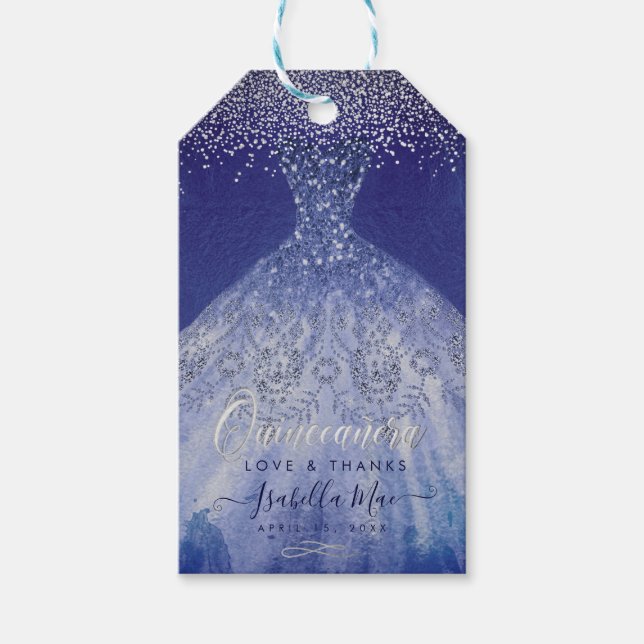 PixDezines Quinceanera Sparkle Gown, Blue Ombre Geschenkanhänger (Vorderseite)