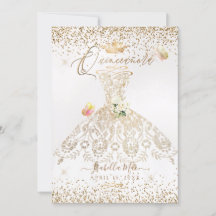 PixDezines Quinceanera Weiß-Gold Glitter-Kleid
