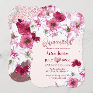 PixDezines Quinceñera/Dunkle Kirschblüten Einladung