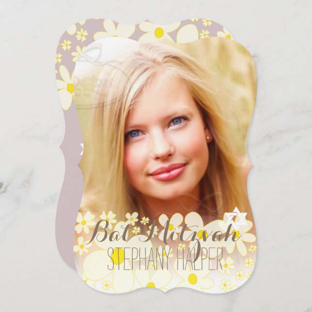 PixDezines Retro DaisiesFoto/Bat Mitzvah Einladung (Vorne/Hinten)