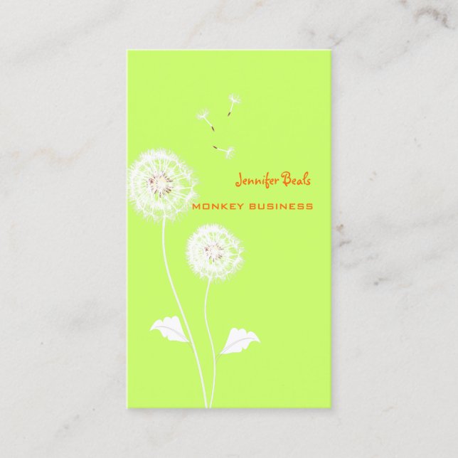 PixDezines Retro Dandelion / DIY Color, Neon Green Visitenkarte (Vorderseite)