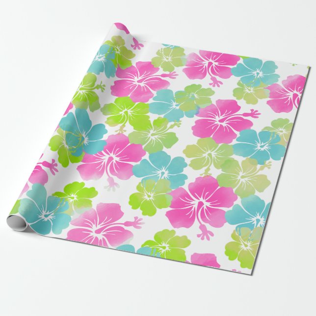 PixDezines Retro-Hibiskus Geschenkpapier (Ungerollt)