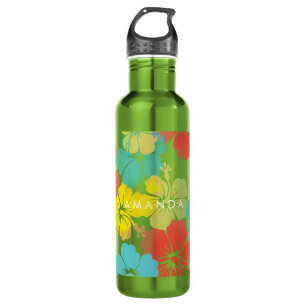 PixDezines Retro-Hibiskus/orange/blau/gelb Trinkflasche