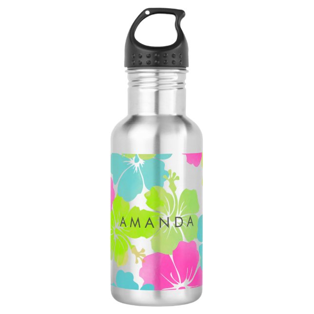 PixDezines Retro-Hibiskus Trinkflasche (Vorderseite)