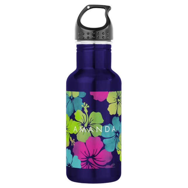 PixDezines Retro-Hibiskus Trinkflasche (Vorderseite)