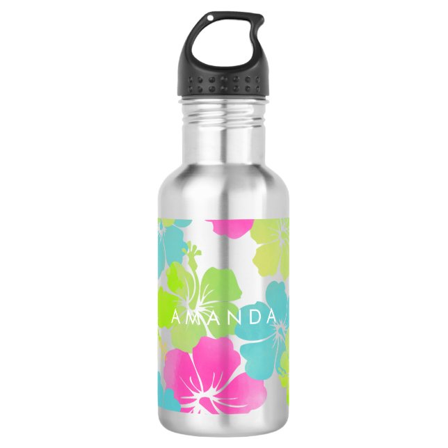 PixDezines Retro-Hibiskus Trinkflasche (Vorderseite)