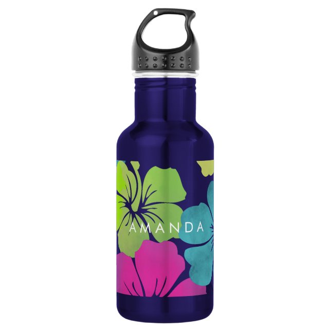 PixDezines Retro-Hibiskus Trinkflasche (Vorderseite)