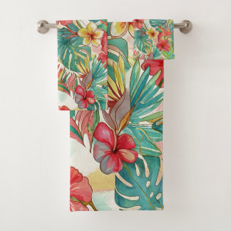 PixDezines Retro Hyper H2 Hawaii Floral Foliage Badhandtuch Set