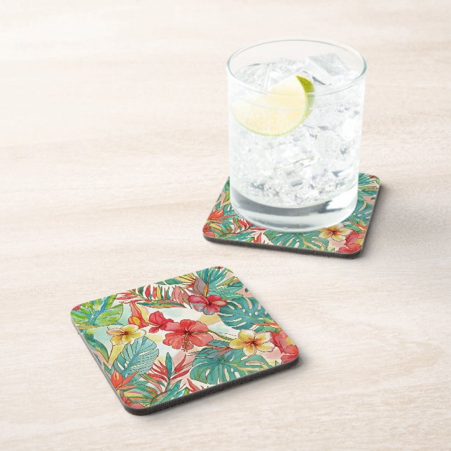 PixDezines Retro Hyper H2 Hawaii Florales Blattwer Getränkeuntersetzer (Rechte Seite)