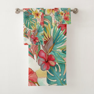 PixDezines Retro Hyper H2 Hawaii Florales Laubwerk Badhandtuch Set