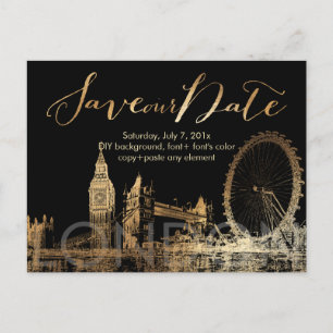 PixDezines/Rett Date/Gold/London Skyline Ankündigungspostkarte