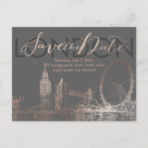 PixDezines/Rett Date/Pink Gold/London Skyline Ankündigungspostkarte