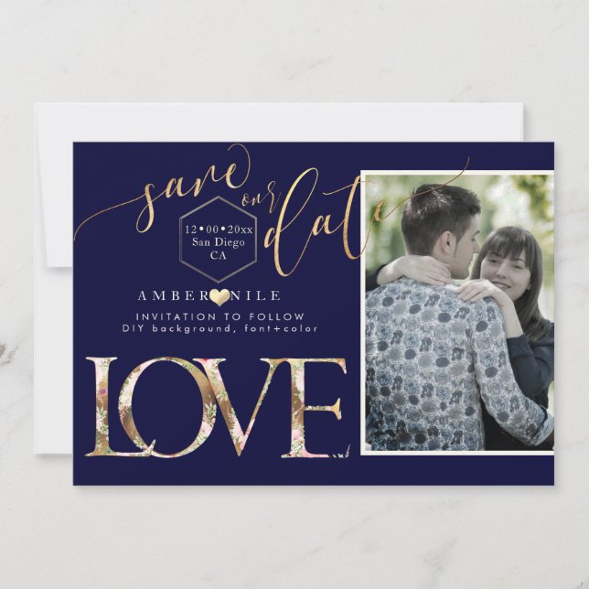PixDezines Rett Datum/Botanica Liebe/Imitate Gold Save The Date (Vorderseite)