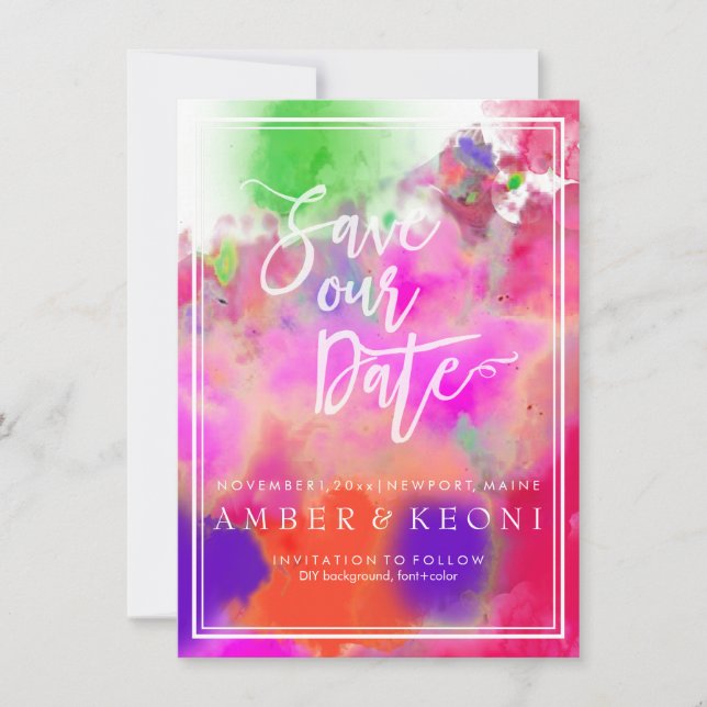 PixDezines Rett Datum/Farblauf/Regenbogen Save The Date (Vorderseite)