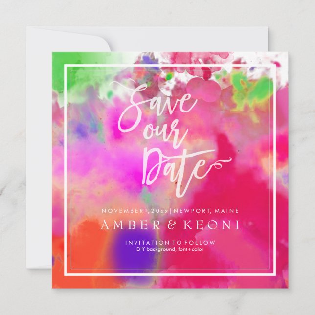 PixDezines Rett Datum/Farblauf/Regenbogen Save The Date (Vorderseite)