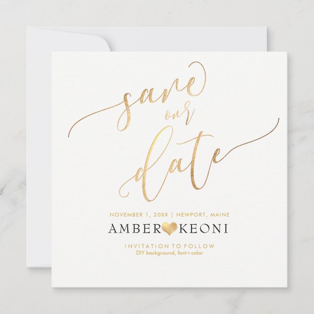 PixDezines Rett Datum/Imitate Gold/DIY Hintergrund Save The Date (Vorderseite)