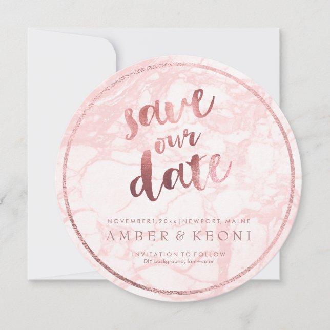 PixDezines Rett Datum/Rose Gold/Rosa Marmor Save The Date (Vorderseite)