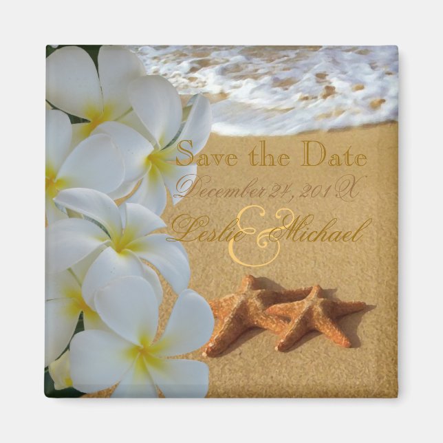 PixDezines Rett Datum, Strand+Plumeria+Starfish Magnet (Vorne)
