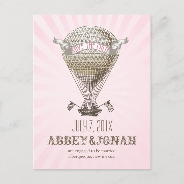 PixDezines/rett-Datum/Vintager Heißluftballon Ankündigungspostkarte (Vorderseite)