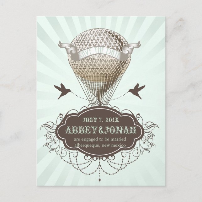 PixDezines/rett-Datum/Vintager Heißluftballon Ankündigungspostkarte (Vorderseite)