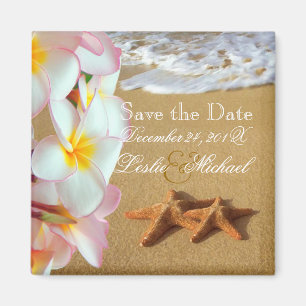 PixDezines Retten Datum, Strand+Plumeria+Starfish Magnet